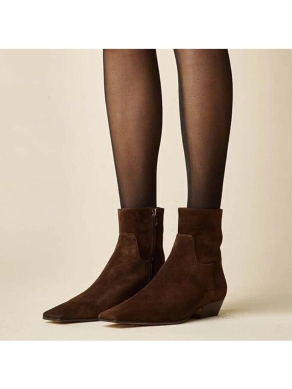 miss left Women's Brown Square Closed Toe Low Chunky Heel Ankle Booties Shoes